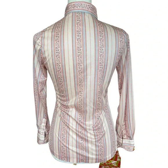Vintage 70s Huk-A-Poo Shirt | Pink Striped Floral Button Down Blouse - Picture 6 of 8